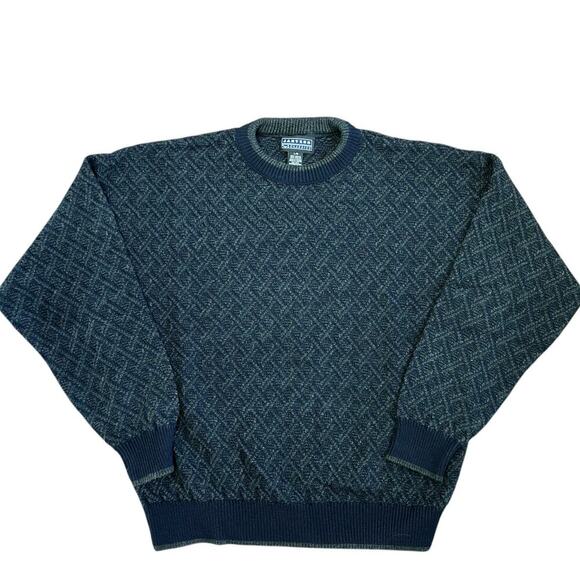 VTG 90s Y2K Jantzen Classics Gray Black Grandpa Sweater Diamond Size Large - Picture 1 of 8